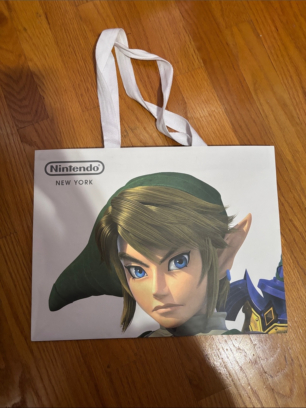 Nintendo White paper Bag with Green and Blue Link Artwork
